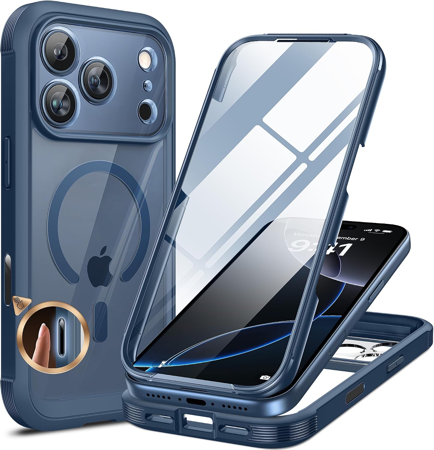 Detalle de Miracase Hülle für iPhone 17 Pro Max (6,9") mit MagSafe, 360° Stoßschutz – blau