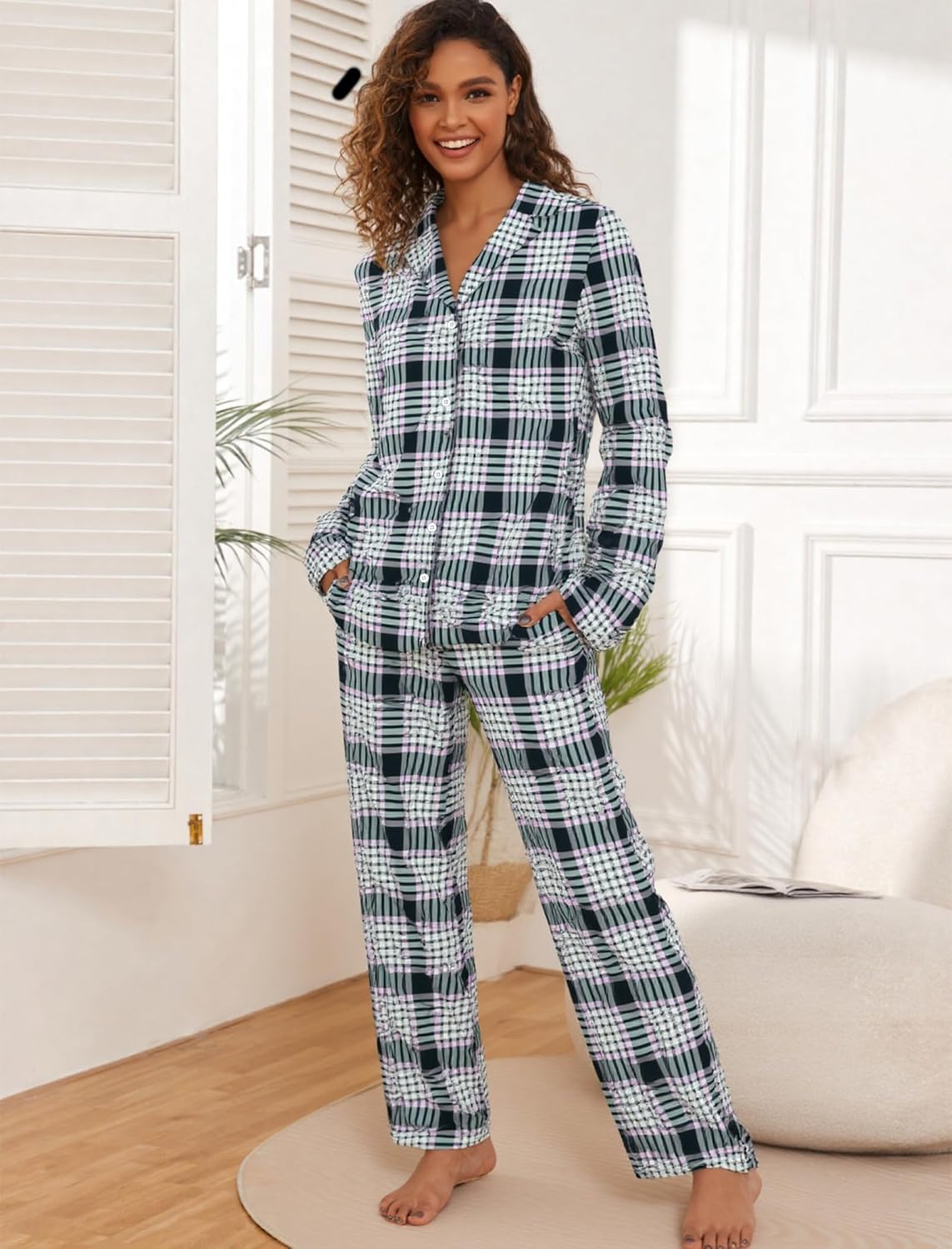 Thumbnail 2 de Famulily Langarm Pyjama Set Plaid – 2-teiliges Damen-Loungewear-Set (S–XXL)