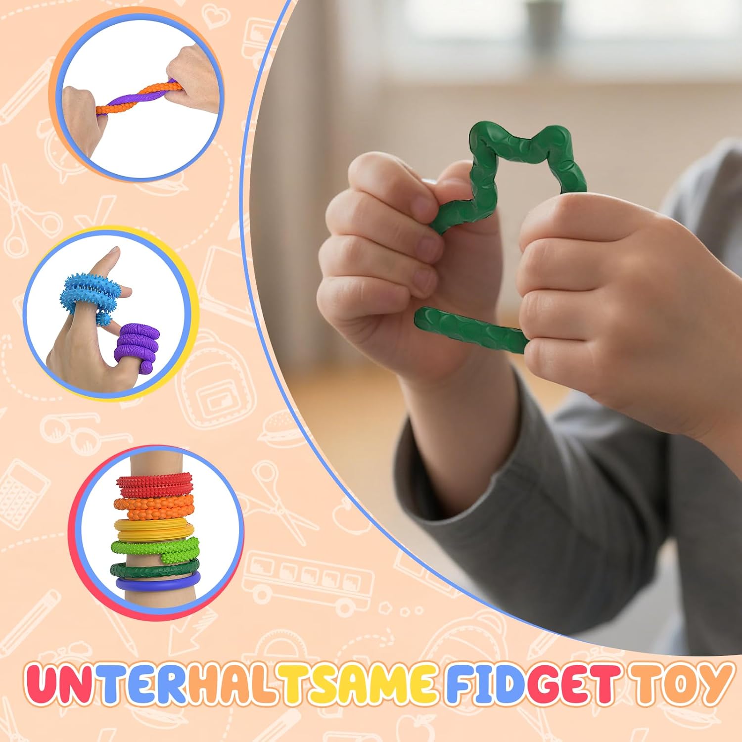 Detalle de BDwing Sensorik Stick – 8er Set Silikon-Stäbe als ruhiges Fidget Toys zur Stressreduktion