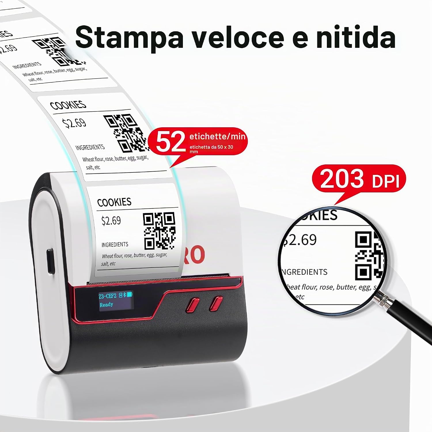 Thumbnail 2 de ORGBRO Z3 stampante termica per etichette adesive con app 4BarCode e 1 rotolo bianco da 50×30 mm