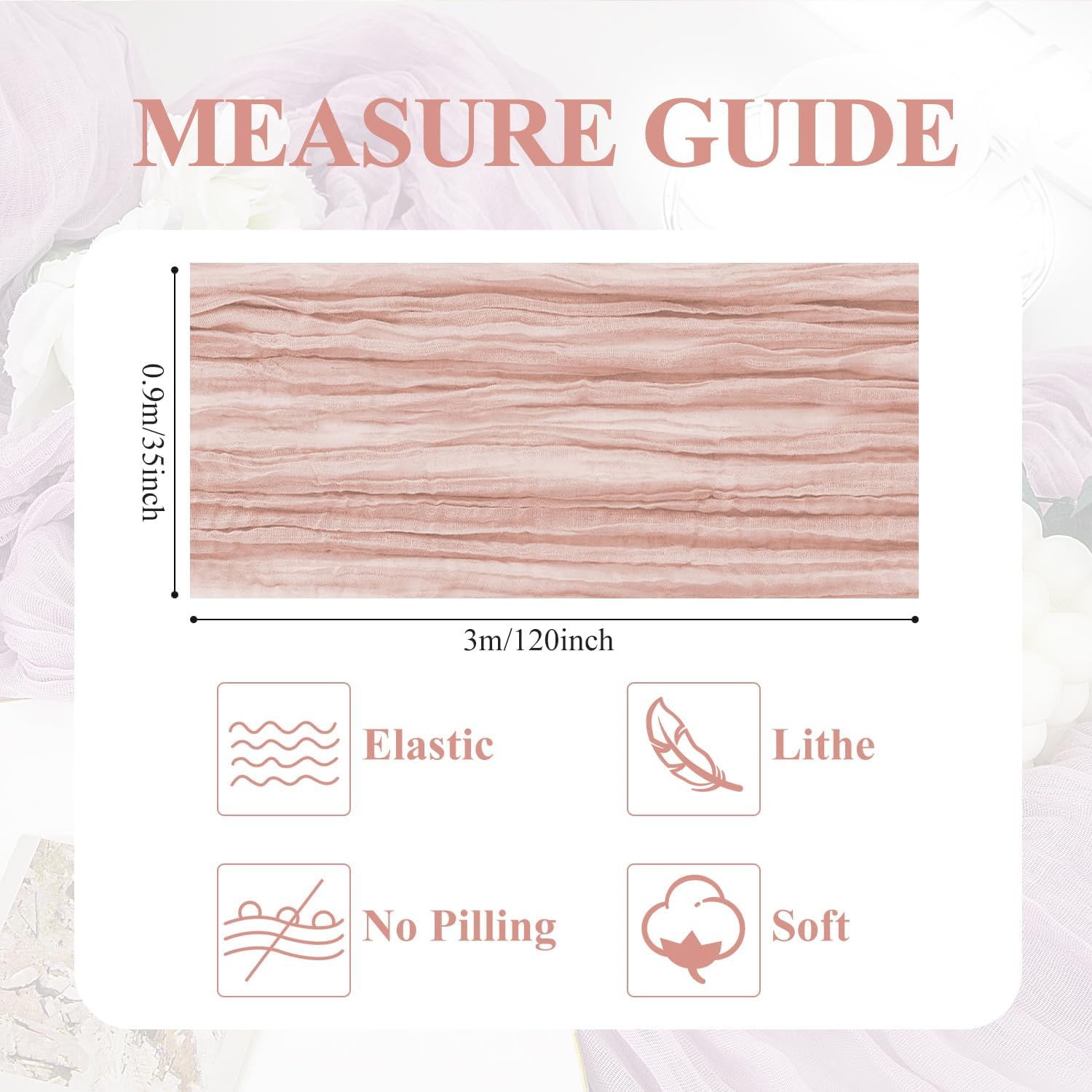 Detalle de Asee'm 4pc Dusty Pink Cheesecloth Table Runner Set — 120-Inch Boho Rustic 10ft Runways for Weddings & Events