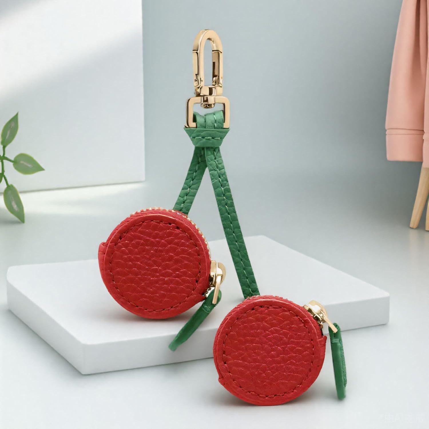 Thumbnail 6 de NlsqEU Kirschen Schlüsselanhänger aus Leder mit Bag Charm und Münzbeutel-Anhänger