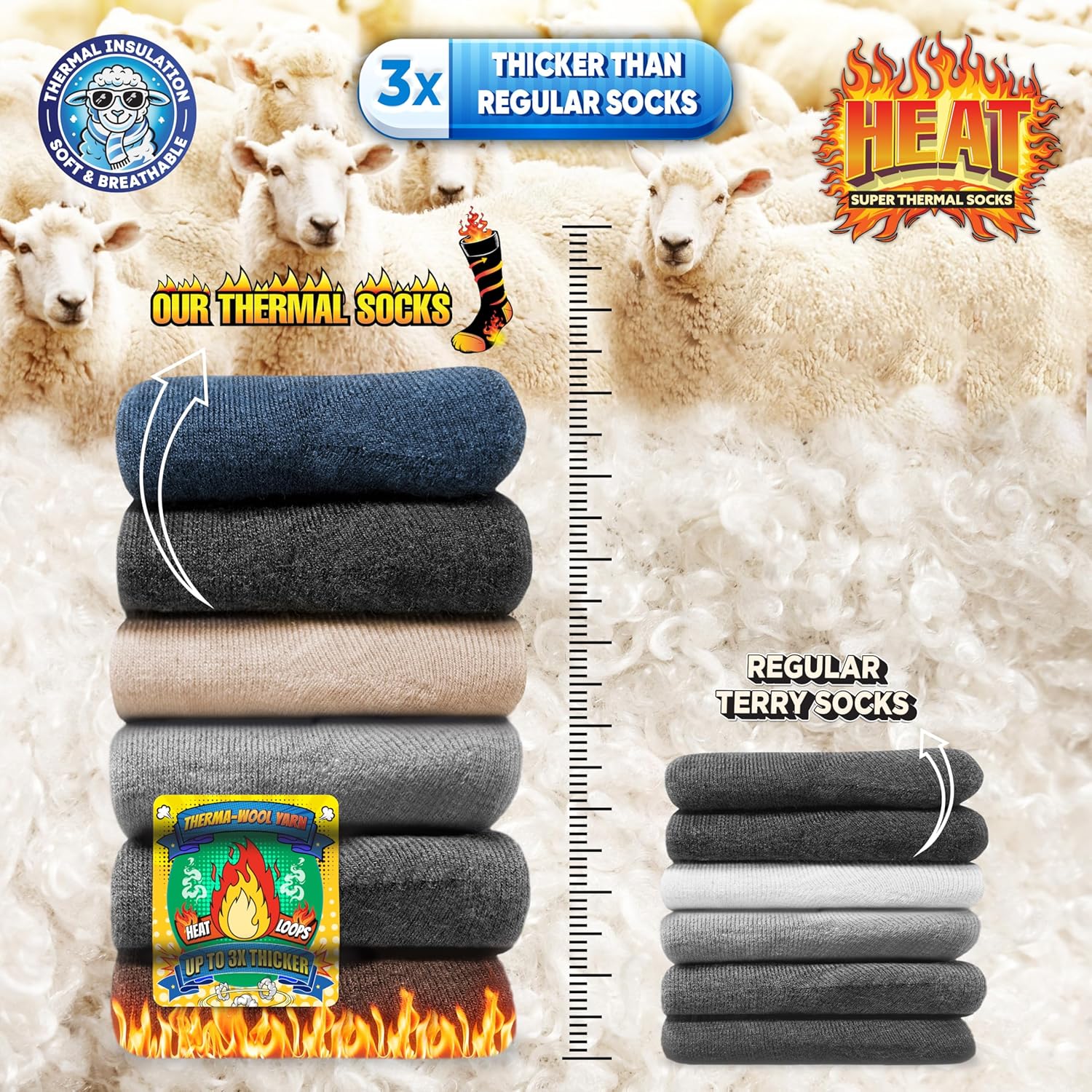 Thumbnail 3 de SOXCO Chaussettes thermiques d’hiver (lot de 6) pour hommes et femmes