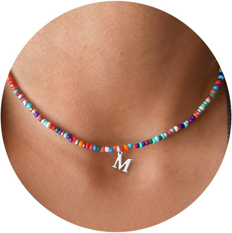 Detalle de TINGN collana girocollo bohémien con perline colorate e iniziale personalizzabile
