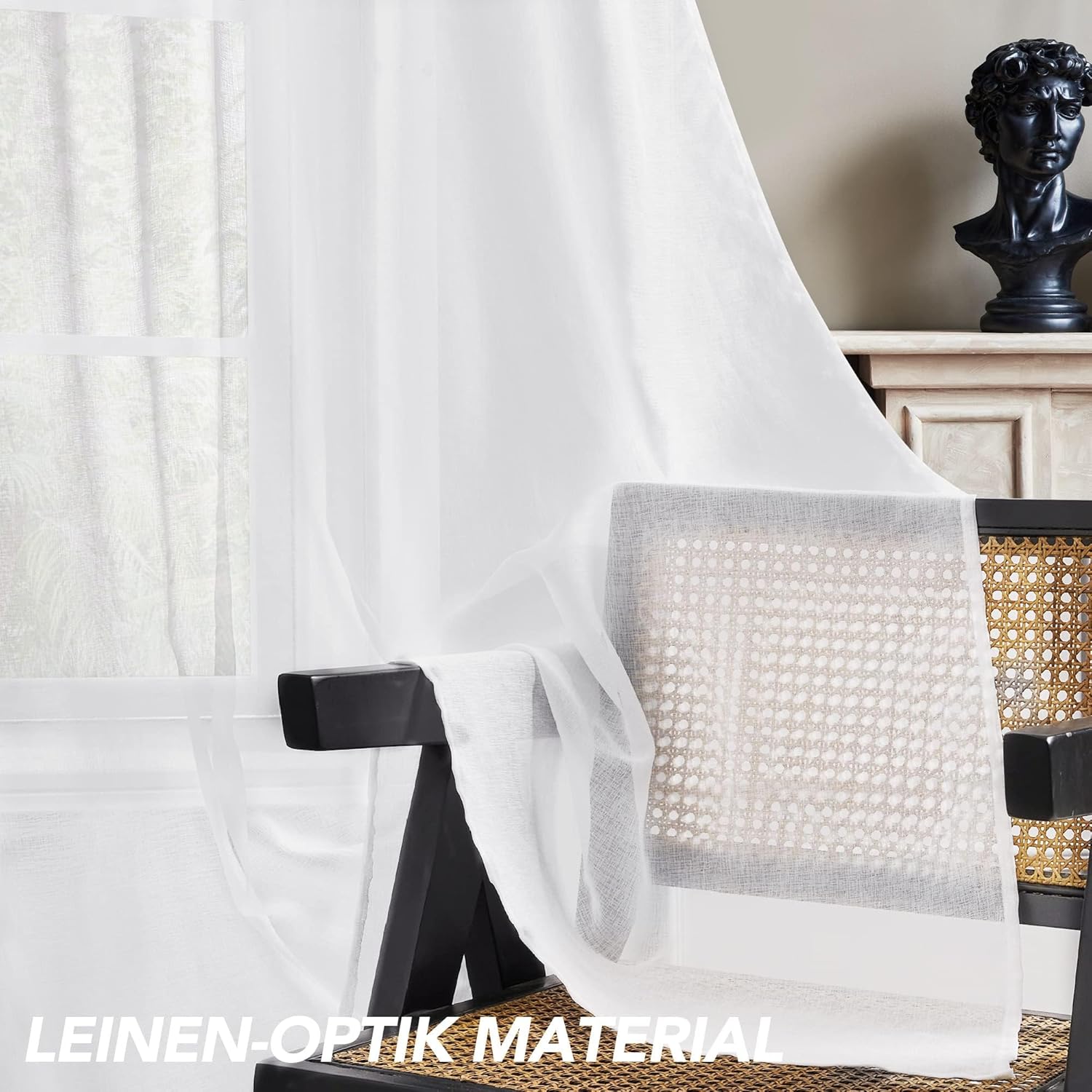 Thumbnail 3 de Deconovo - Tenda con occhielli effetto lino, voile trasparente, set da 2 pezzi 140×240 cm, bianco