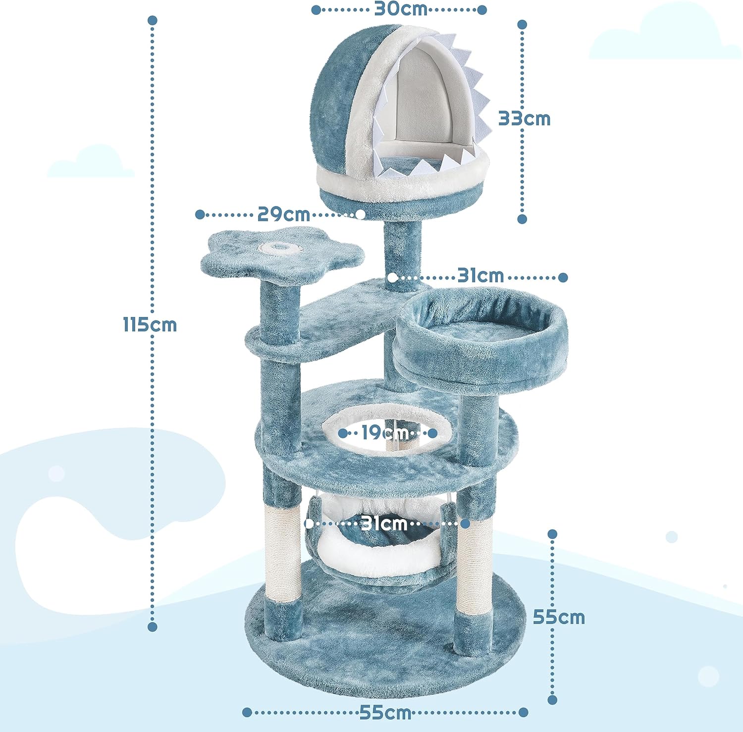 Detalle de Yaheetech 115cm ocean cat tree with hammock 🐱