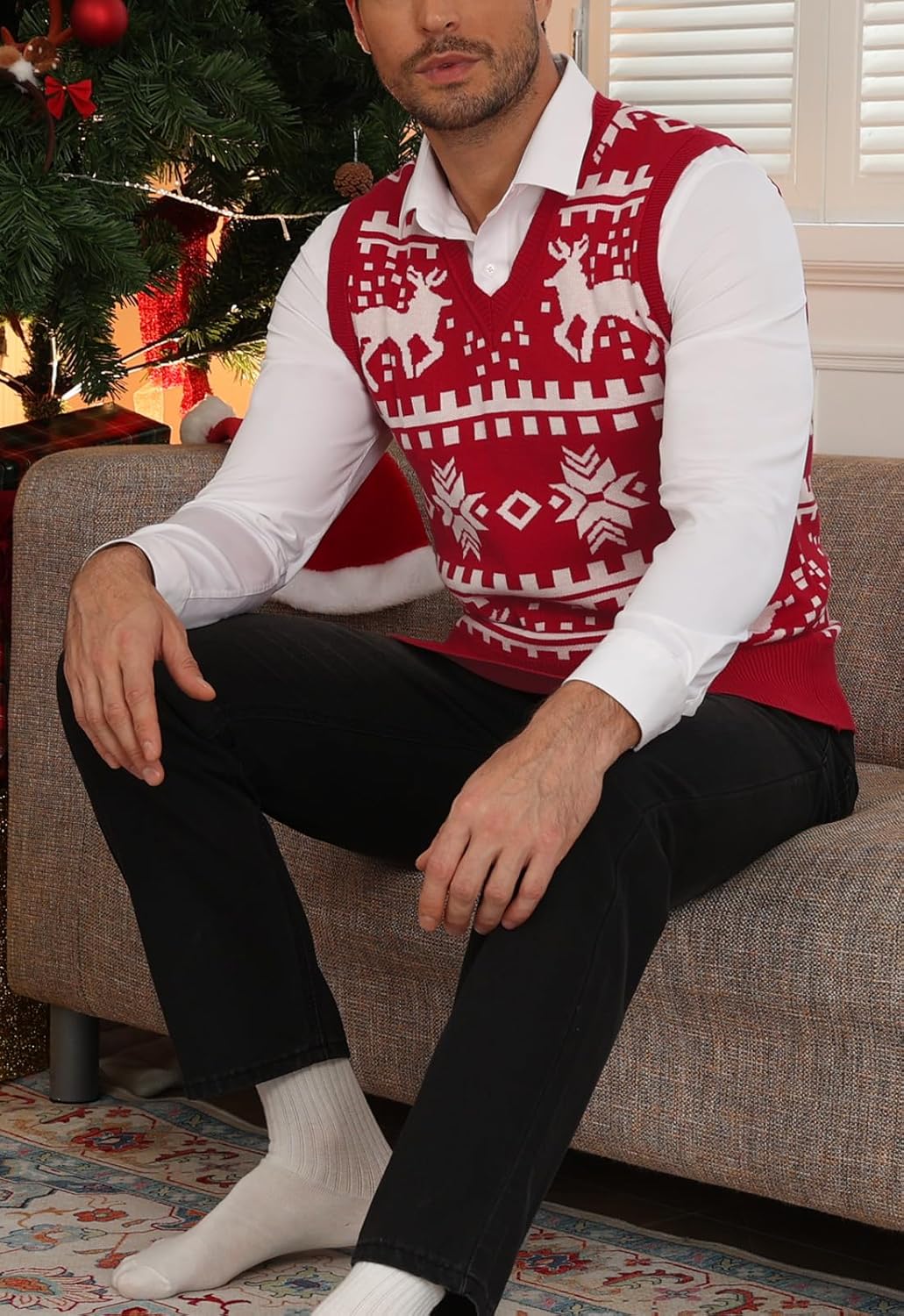 Thumbnail 2 de KUYIGO men’s sleeveless V-neck knitted waistcoat sweater vest (classic business style)