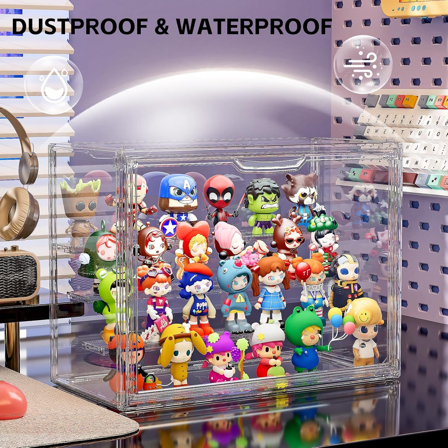 Detalle de MSHOMELY Clear Acrylic Display Case (4-Layer) for Collectibles Figures — 2-Pack, Stackable Shelves