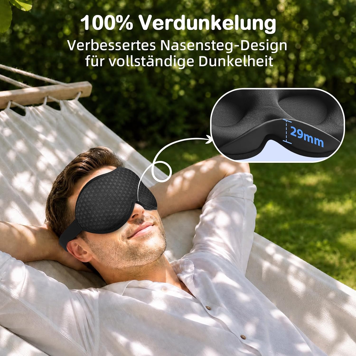 Thumbnail 5 de INNELO Gewichtete Schlafmaske 130 g – 3D Augenmaske mit 99% Verdunkelung, Memory-Schaum, atmungsaktiv, 50–64 cm