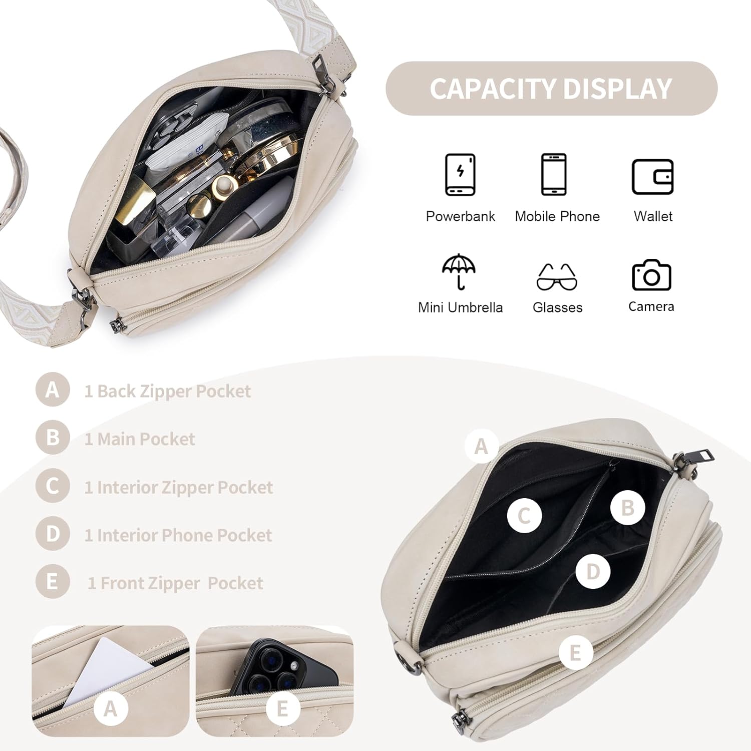 Thumbnail 3 de Mirevelle Damen Crossbody Handtasche mit mehreren Fächern und breitem, verstellbarem Gurt – umhängetauglich für Alltag & Reisen