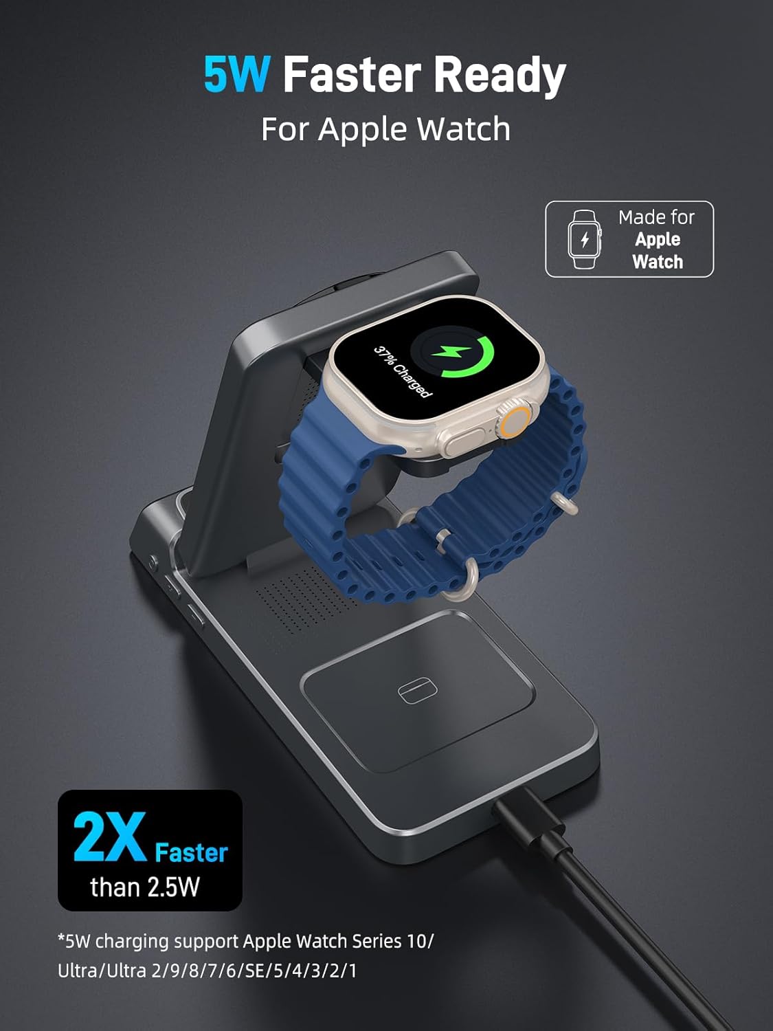 Thumbnail 6 de Elecdov Station de charge magnétique sans fil 3 en 1 avec horloge (pliante, compatible Apple) — Chargeur iPhone, Apple Watch et iWatch 10