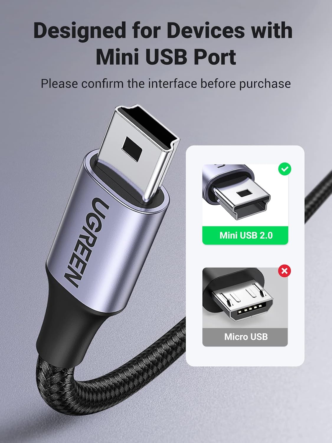 Detalle 2 de UGREEN Mini USB to Mini B Cable 2M