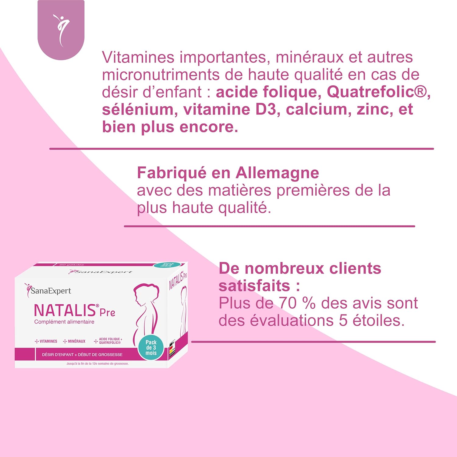 Thumbnail 2 de SanaExpert Natalis Pre – Pack de 3, multivitamines prénatales vegan avec Quatrefolic et minéraux essentiels