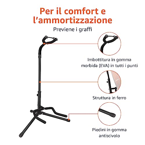 Detalle de Amazon Basics Supporto per Chitarra Portatile e Pieghevole – Treppiede leggero, imbottitura antiscivolo e altezza regolabile