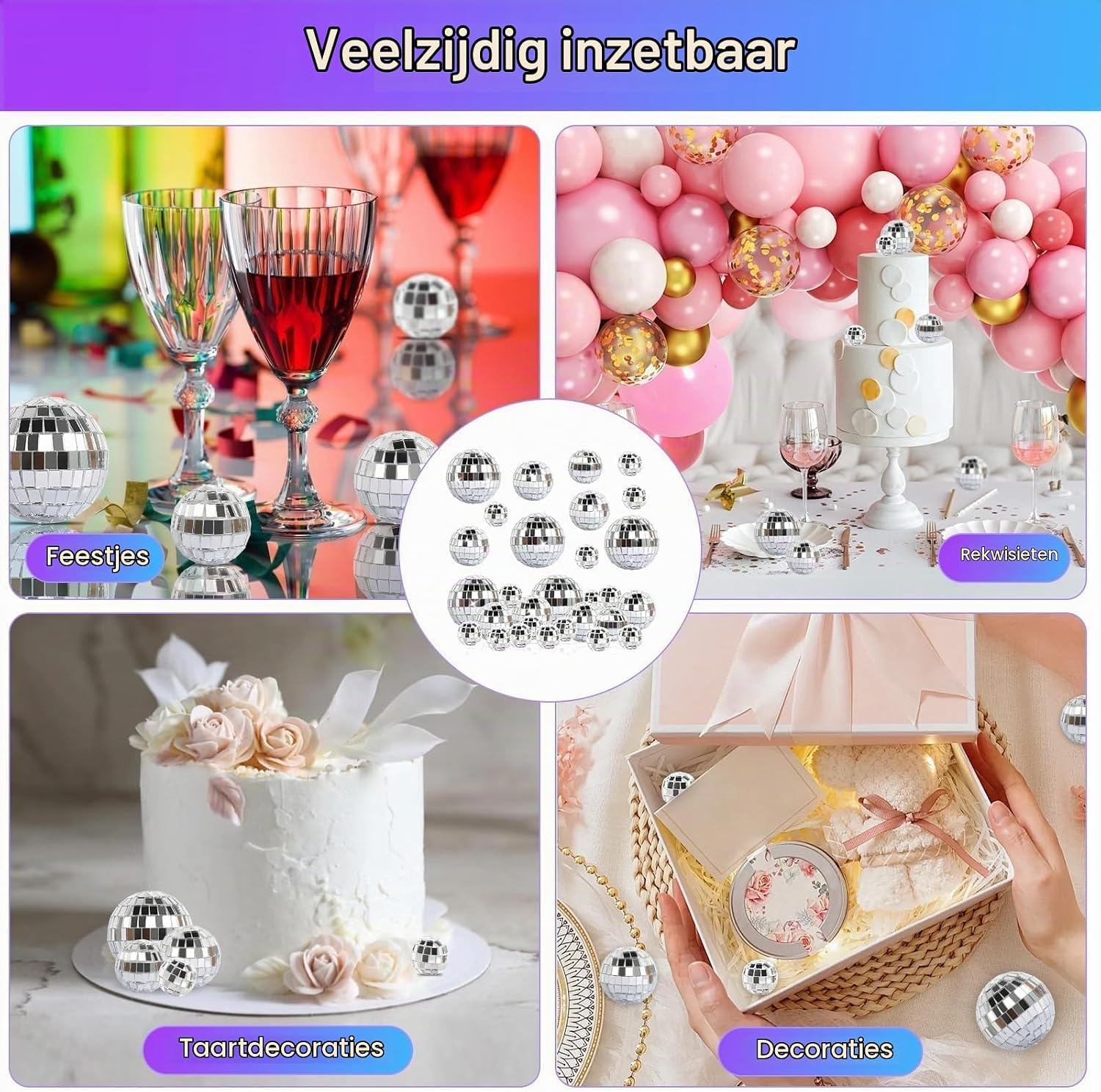 Thumbnail 6 de prota Mirror Disco Ball spiegelballen, 32 stuks in 4 maten
