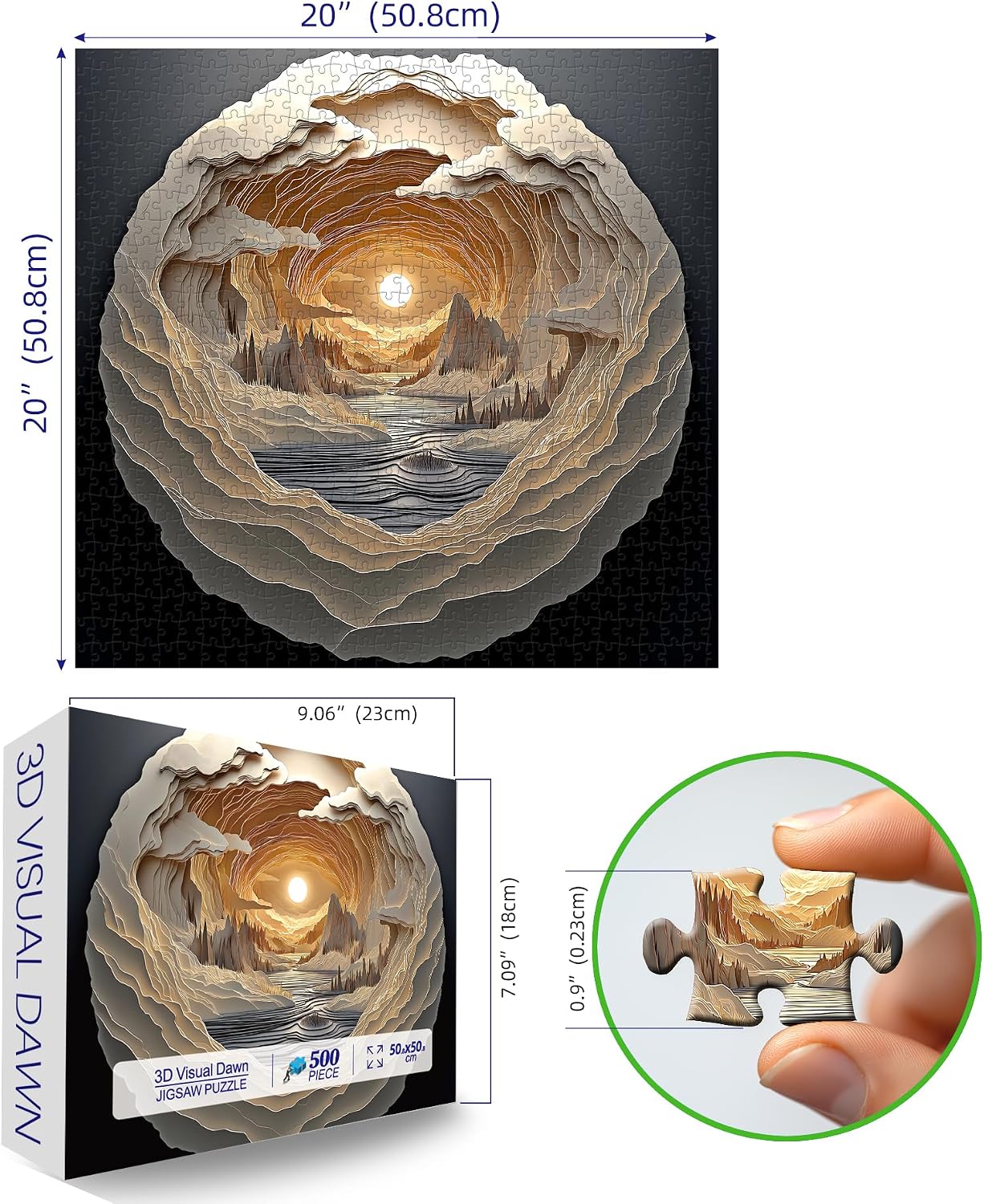 Detalle 2 de 3D Visual Art Puzzles for Adults 500-Piece Cave Dawn Jigsaw Puzzle