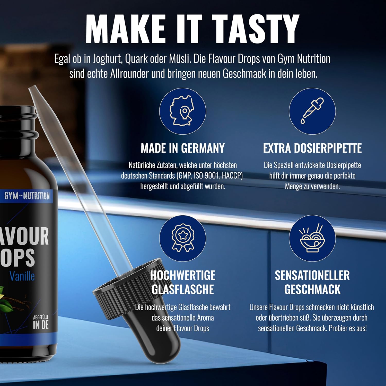 Thumbnail 3 de Flavour Drops Zuckerfrei Vanille – 50 ml mit Dosierpipette von Gym Nutrition