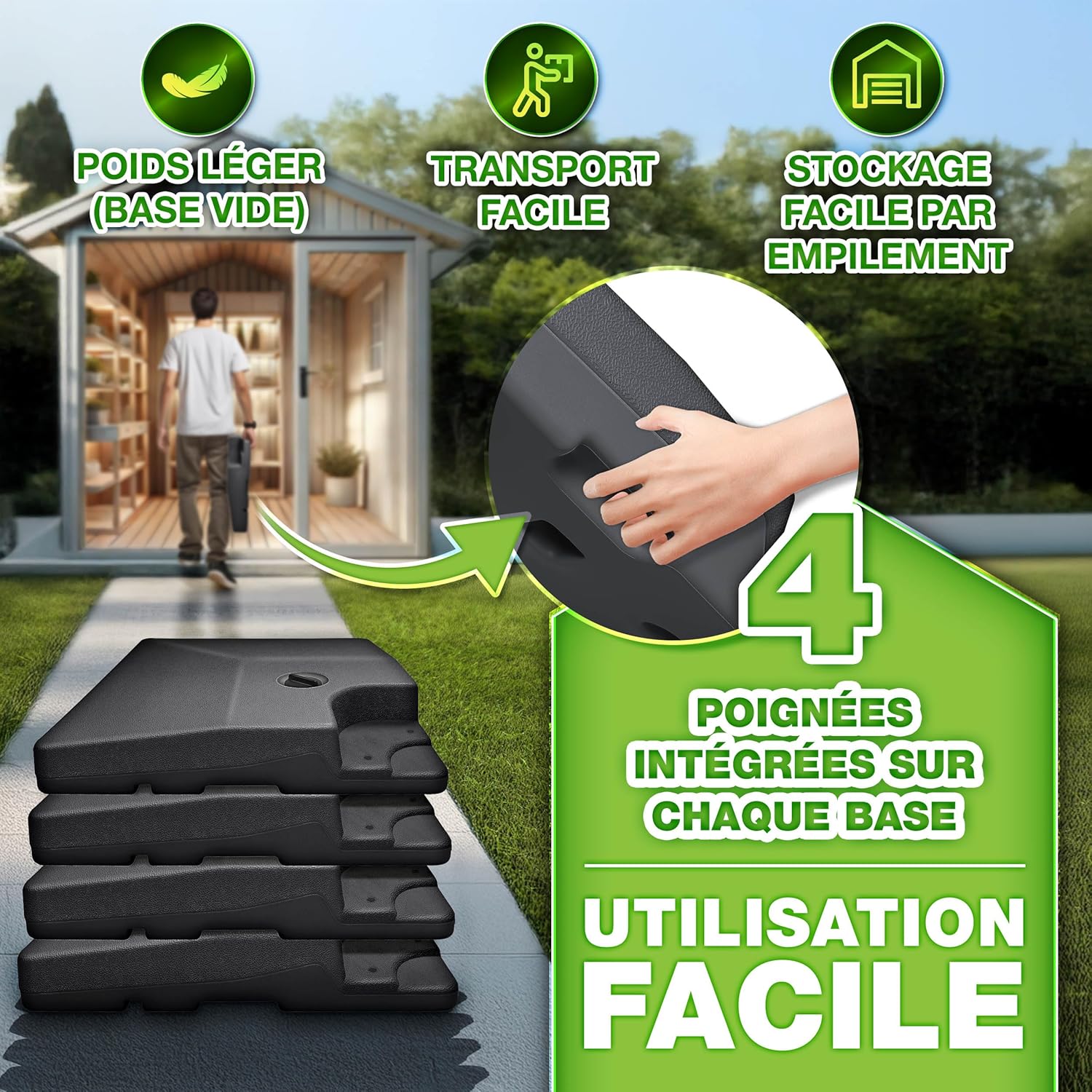 Thumbnail 1 de Pied de parasol déporté tillvex : base remplissable 90 L / 120 kg en 4 pièces avec connecteur métallique (anhracite)