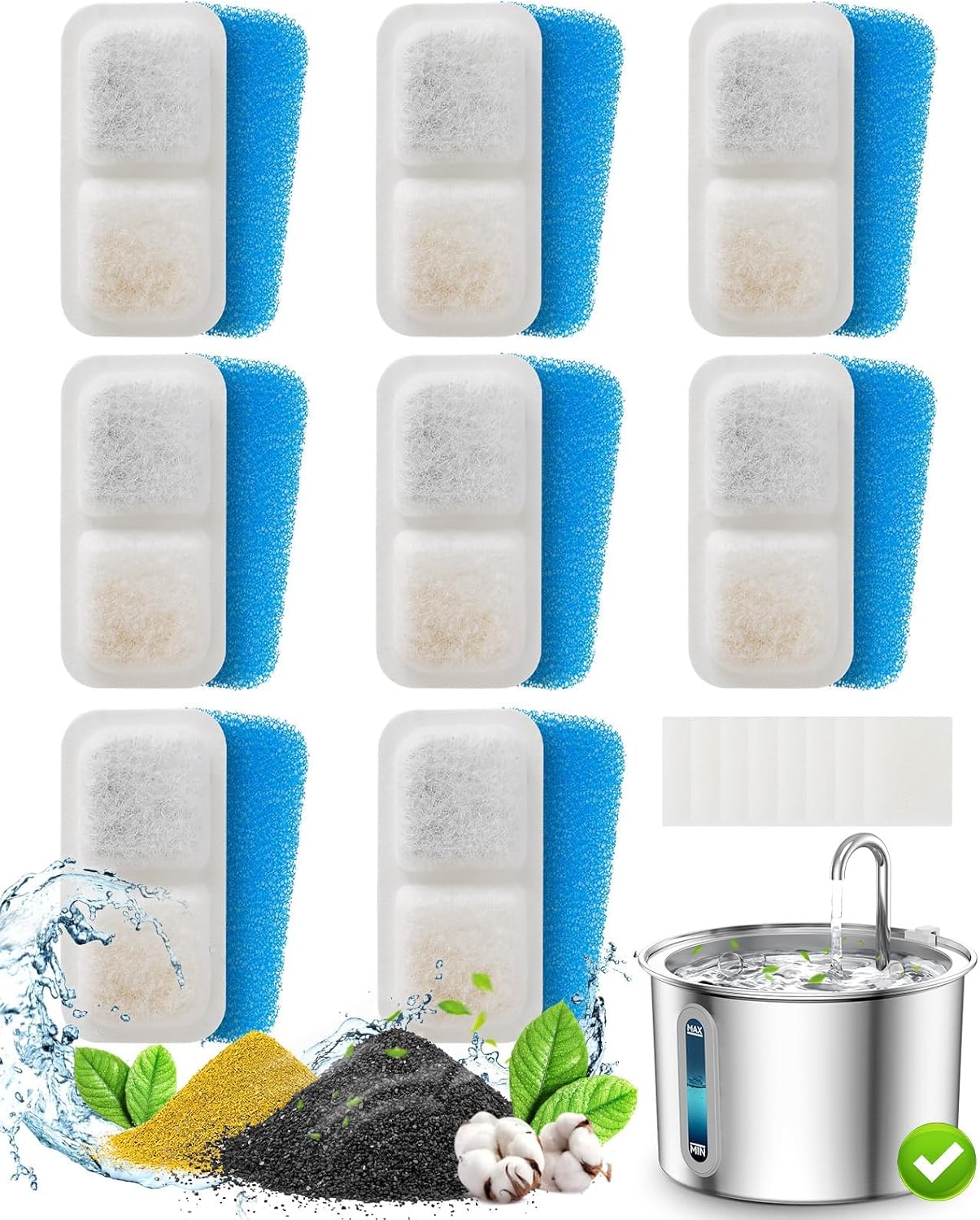 oneisall 8-Pack filtri sostitutivi per fontana per gatti in acciaio inox 316 con carbone attivo