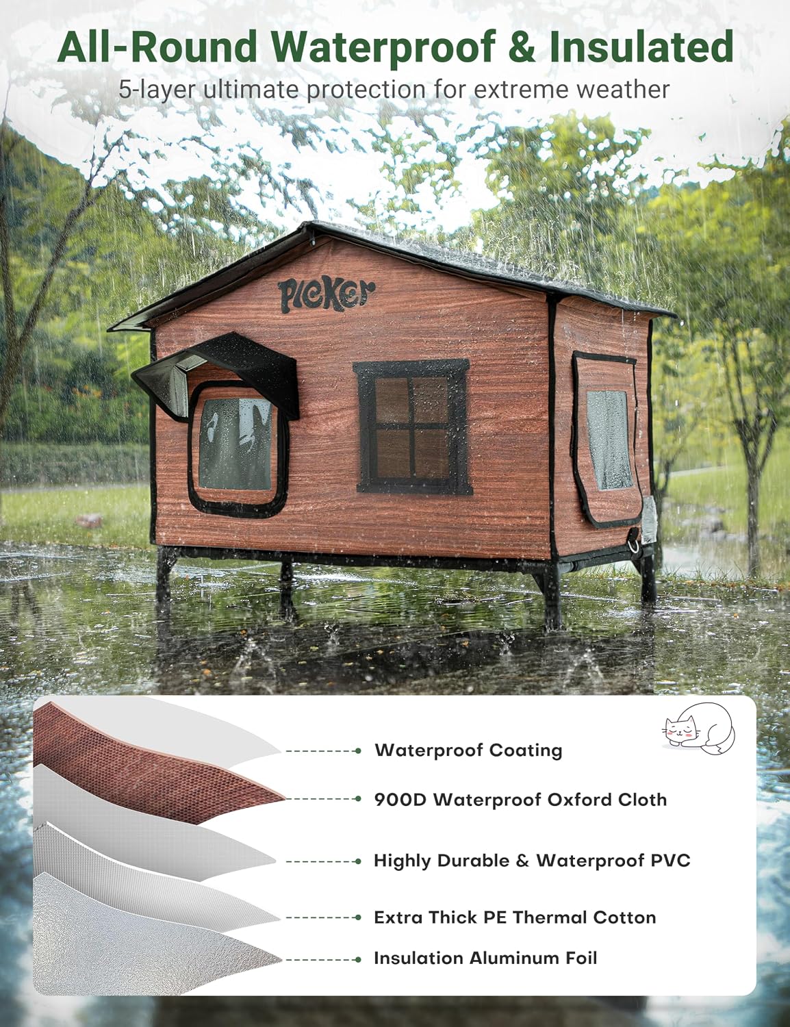 Detalle 1 de PLEKER PL-PET01 Heated Outdoor Cat House, Insulated 31.5-Inch Shelter with Heating Pad
