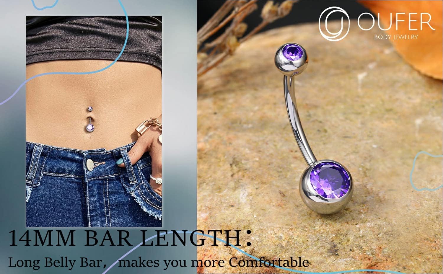 Detalle 2 de OUFER Belly Button Bar 14G 14MM Titane