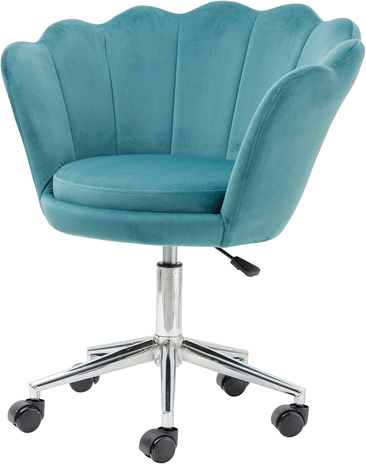 Detalle de Baroni Home Poltrona Imbottita con Schienale a Conchiglia in Velluto Tiffany con Ruote Argento – Alta Comfort e Design per Scrivania