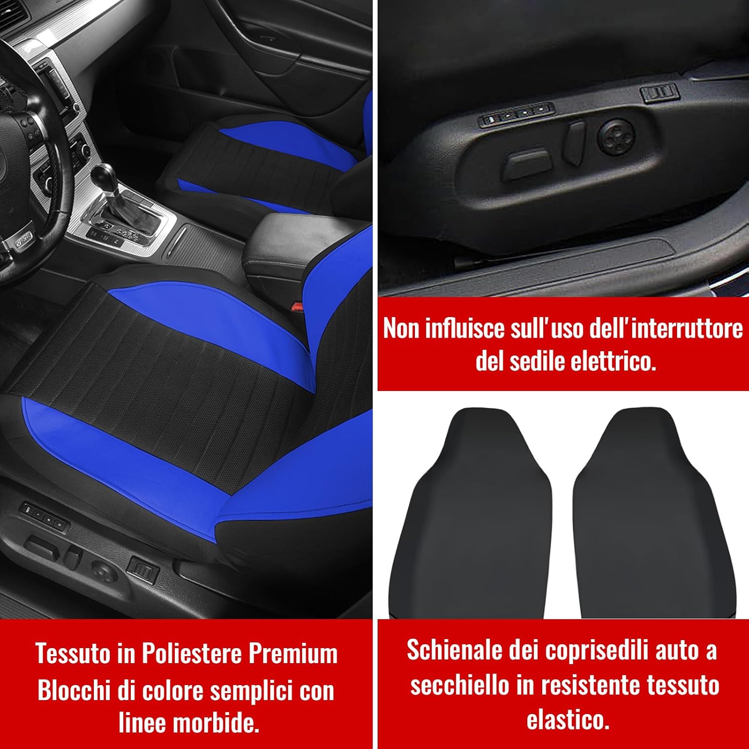 Thumbnail 3 de AUTOYOUTH Coprisedili auto anteriori universali con schienale alto Blu/Nero compatibili con airbag