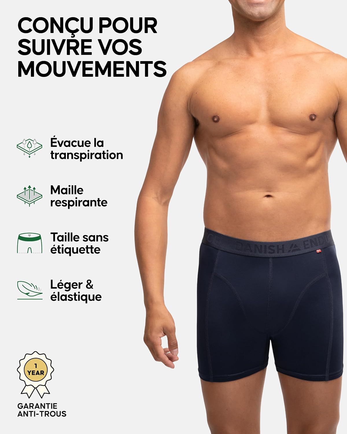 Detalle 2 de DANISH ENDURANCE Lot de 3 boxers de course anti-frottements pour homme (pernera normale ou longue)