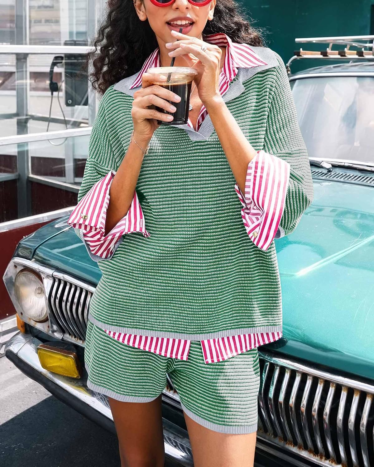 Detalle de Tankaneo Women's Sweater Set 2 Piece: Oversized Lounge Knit with 3/4 Sleeves