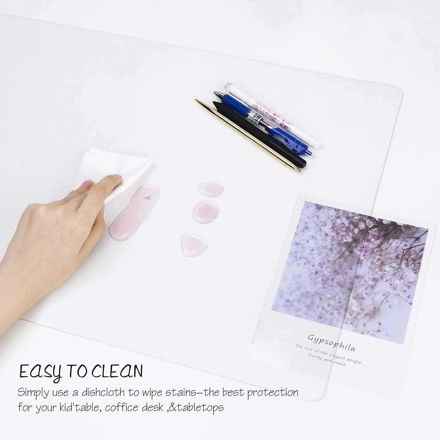 Detalle de Oterri oterri Clear PVC Desk Pad, 24" x 48", Waterproof and Transparent