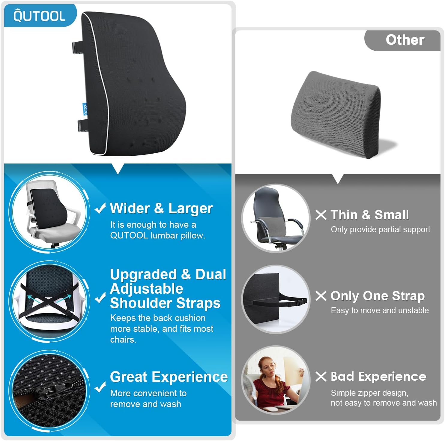 Detalle 2 de Qutool Lumbar Support Pillow 12.6x15.4x3.5