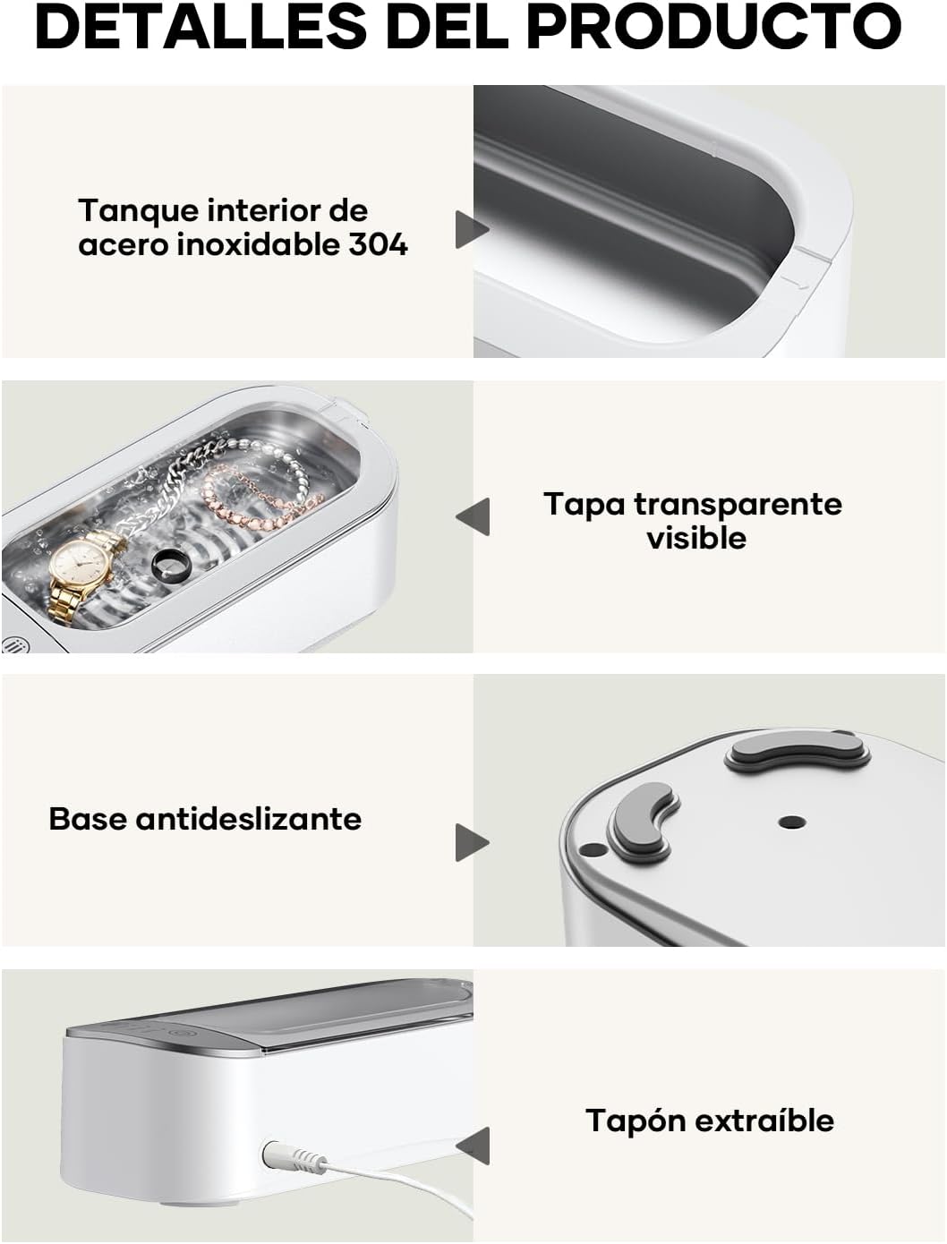 Detalle de Limpiador Ultrasónicos de Gafas de 450 ml, 3 Funciones de Temporizador — Vpcok Direct