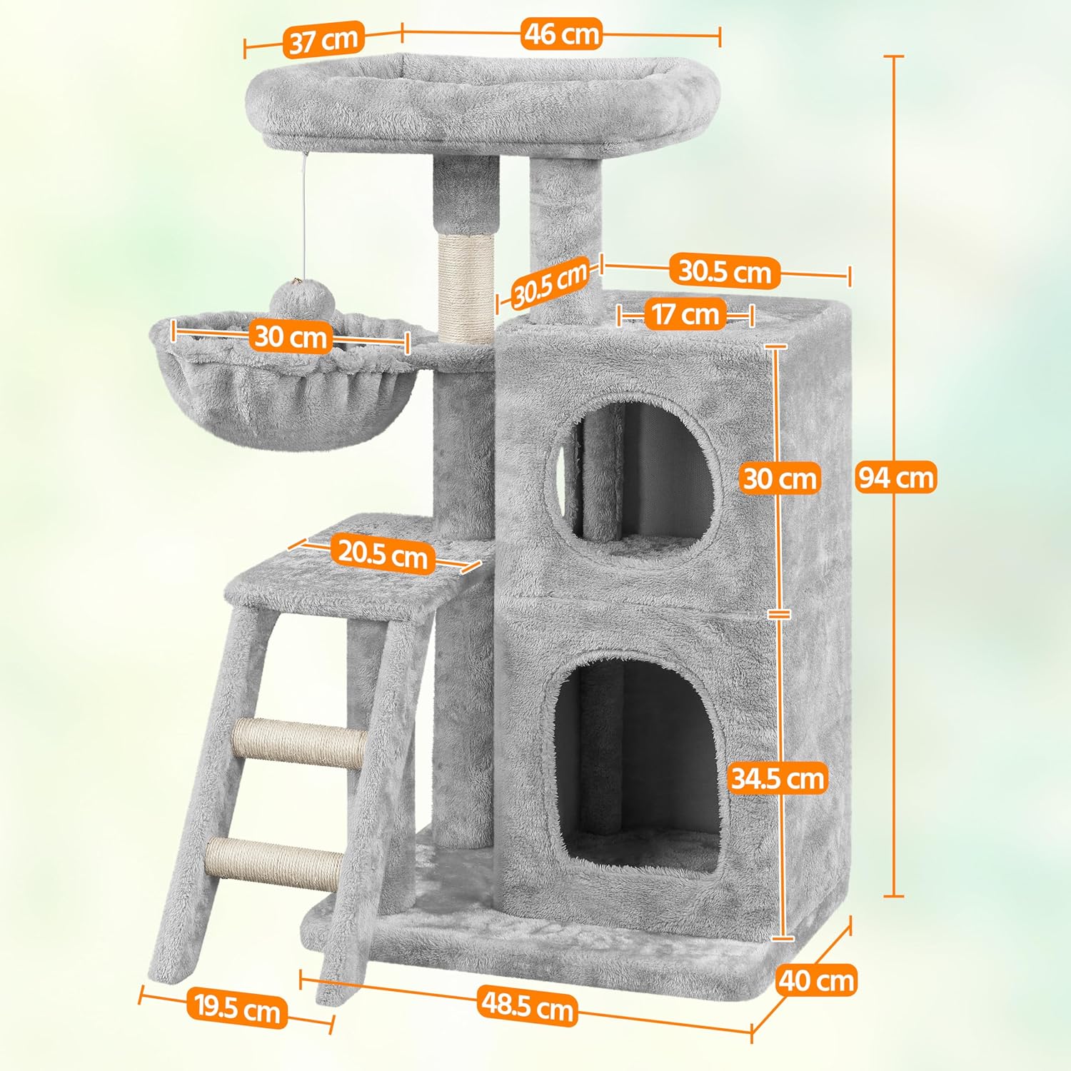 Detalle 2 de Yaheetech Árbol de Escalada para Gatos 94 cm Gris