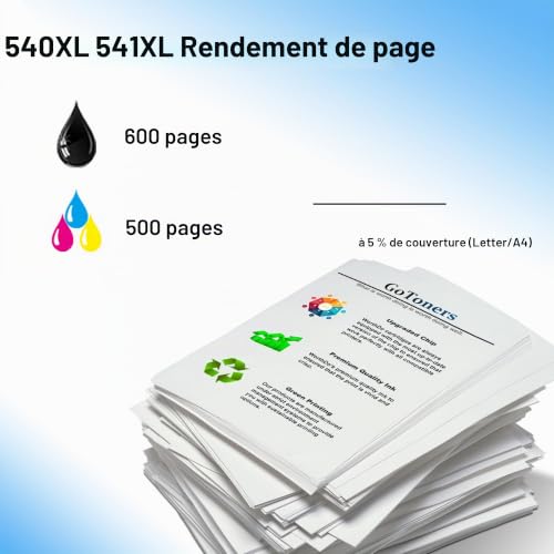 Detalle de GoToners XL Compatible Cartouche 540/541 pour PIXMA MG3600/TS5150/MG3650s – Noir et Couleur (Pack 2, 540XL/541XL)