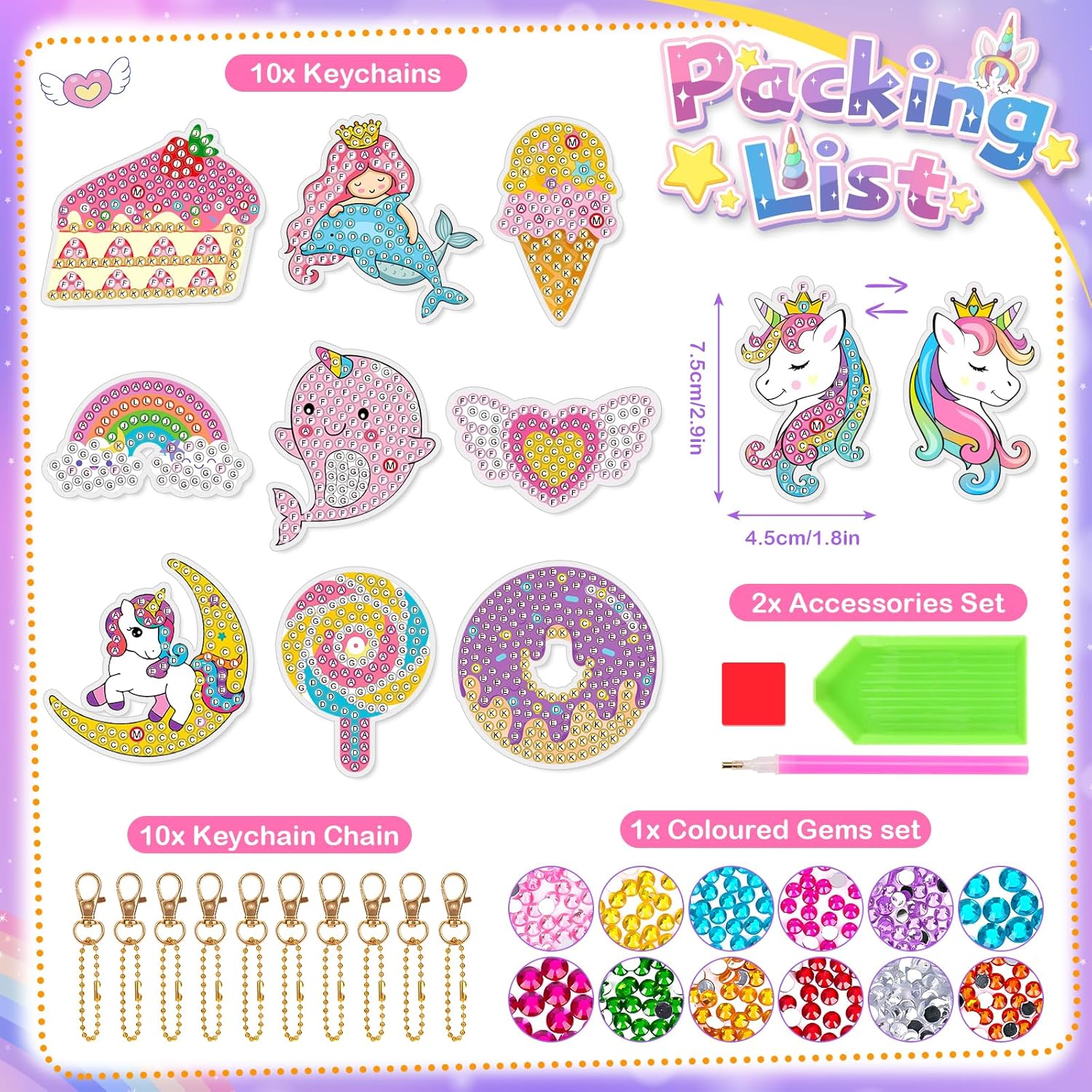 Thumbnail 6 de Diamond Painting Art Keychain Kit for Girls (Unicorn) – DIY Gem Keyring Craft Set (Age 5–10)