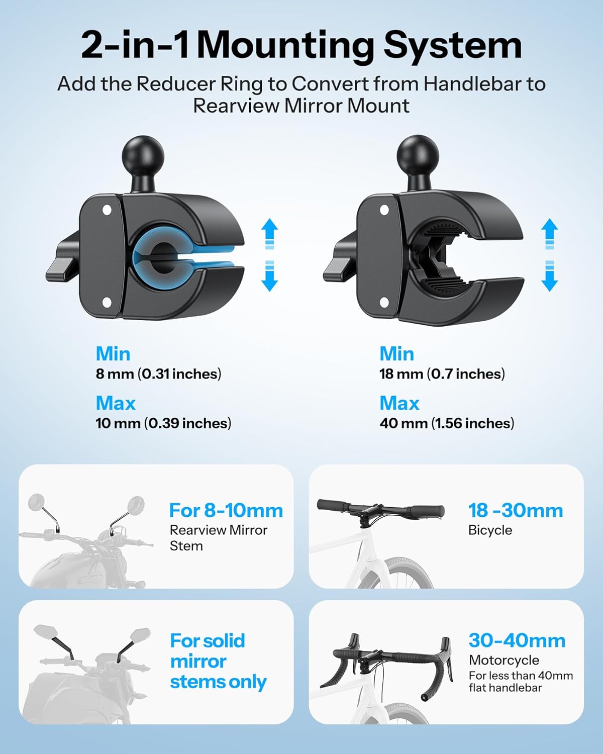 Thumbnail 1 de OMOTON BK01 Anti-Vibration Bike Phone Holder for Rearview Mirror & Handlebar