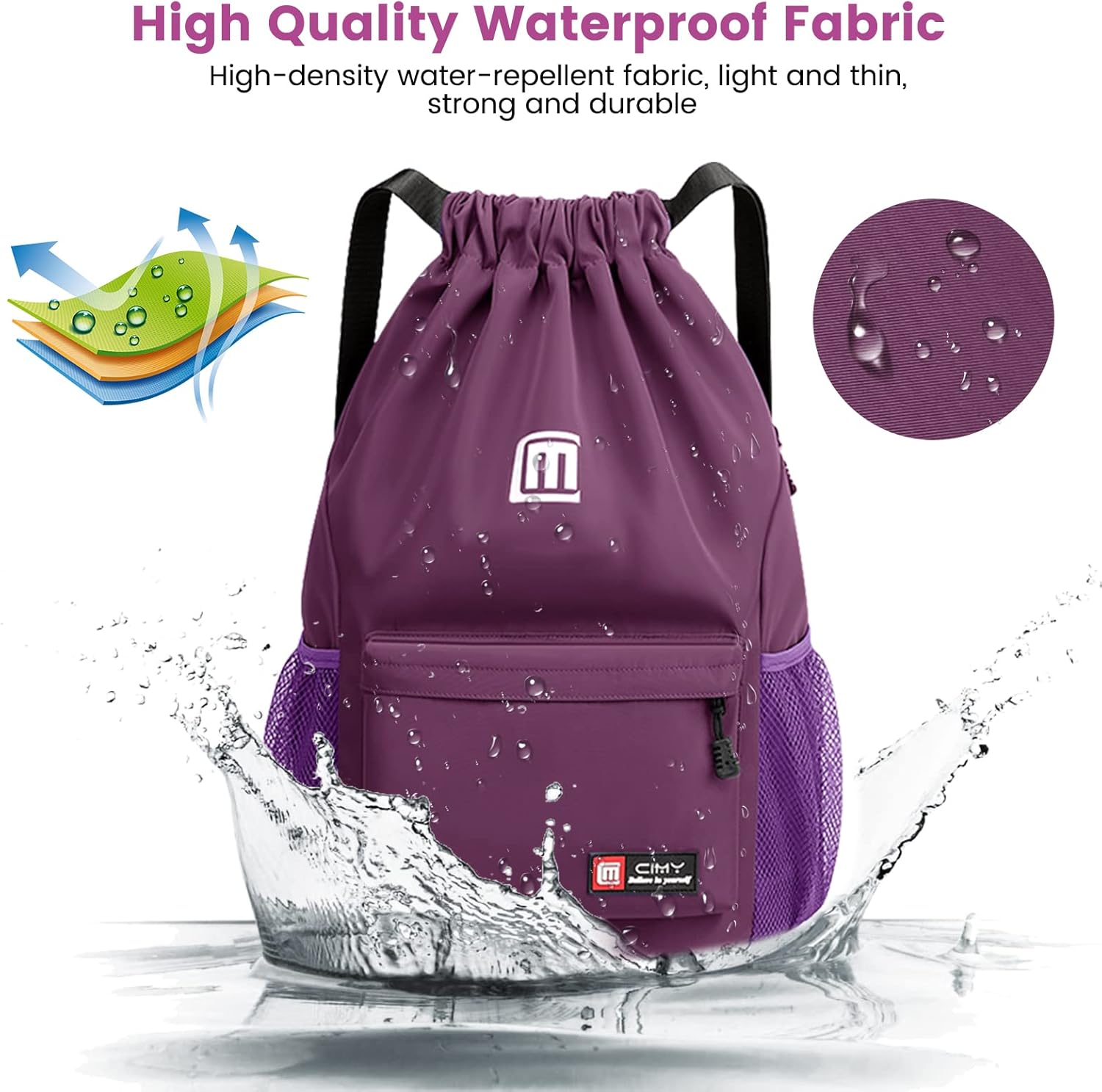 Thumbnail 3 de Eucomir Turnbeutel mit Kordelzug wasserdicht, große Sportbeutel in Lila