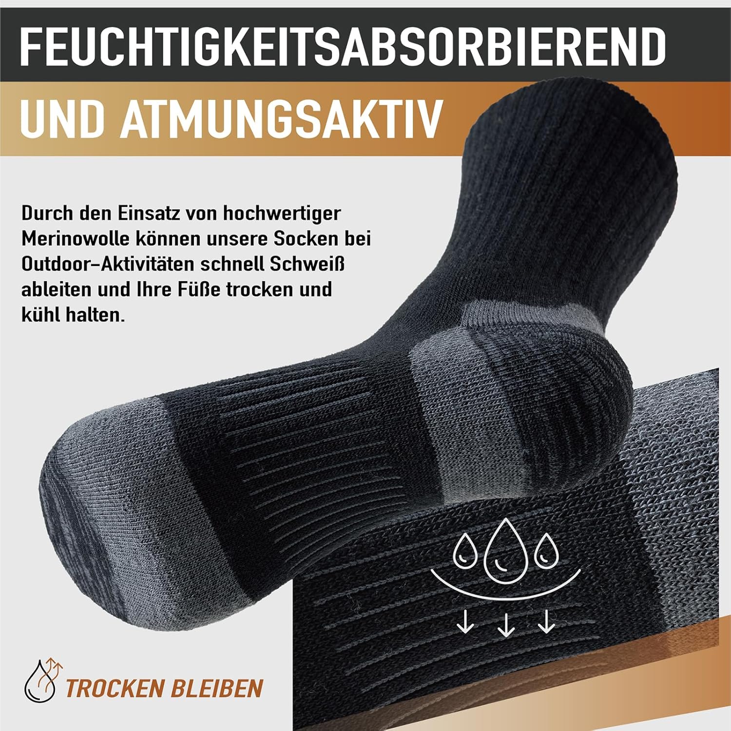 Detalle de Niorasen Merino Wandersocken für Herren & Damen (3 Paar) – Thermosocken mit Merinowolle