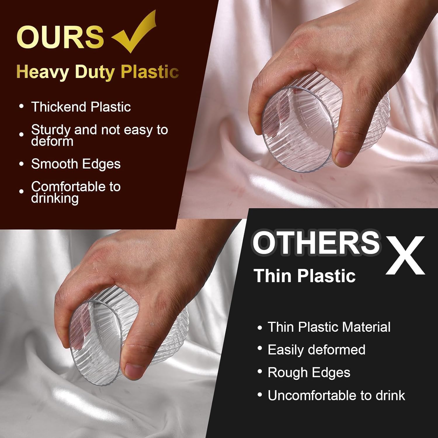 Detalle de Lueumxc 14oz Ribbed Plastic Wine Glasses 🍷