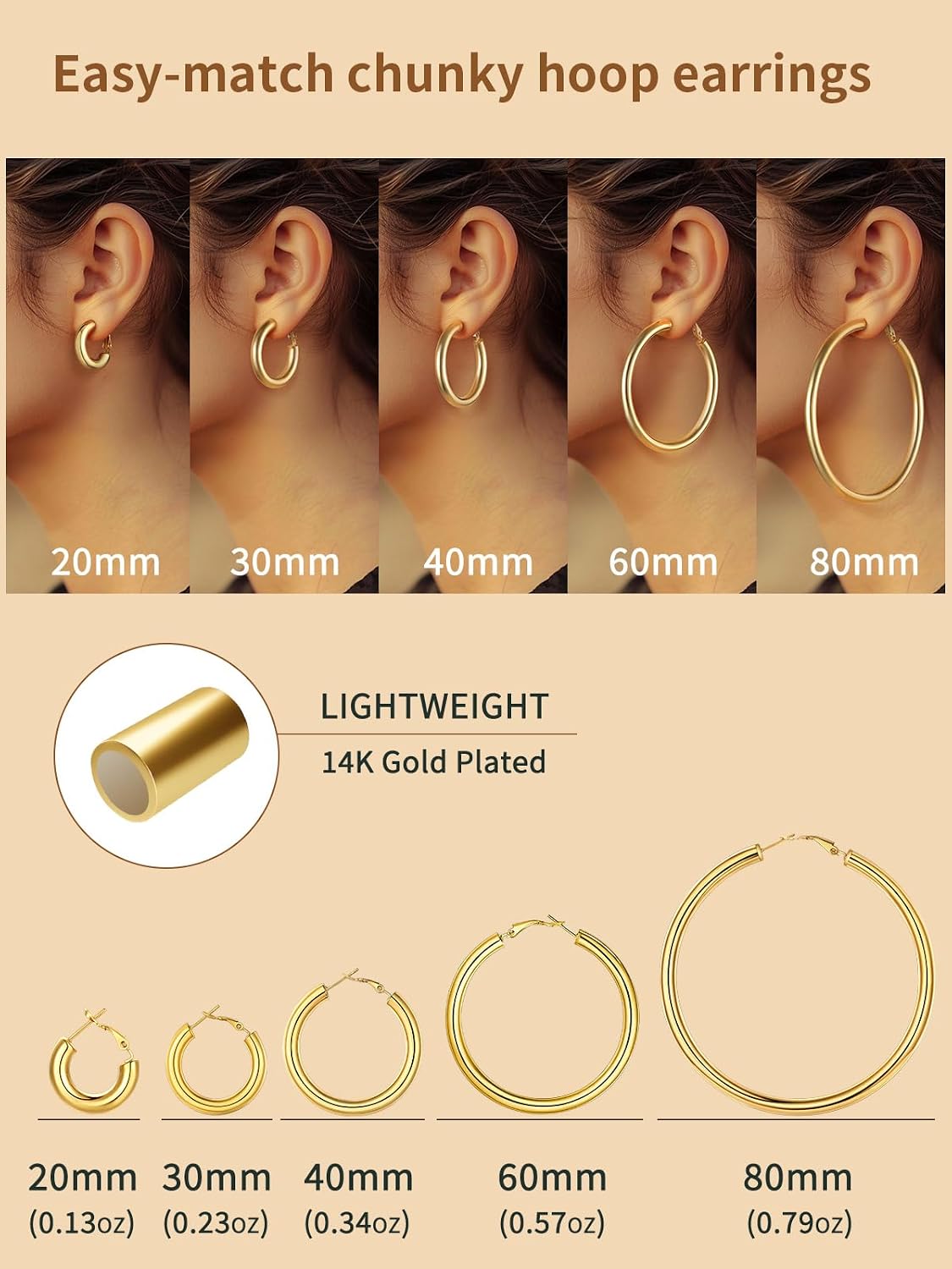 Thumbnail 5 de FindChic Créoles en acier inoxydable pour femme (diamètres 20 à 80 mm) – boucles huggie argenté, doré ou noir