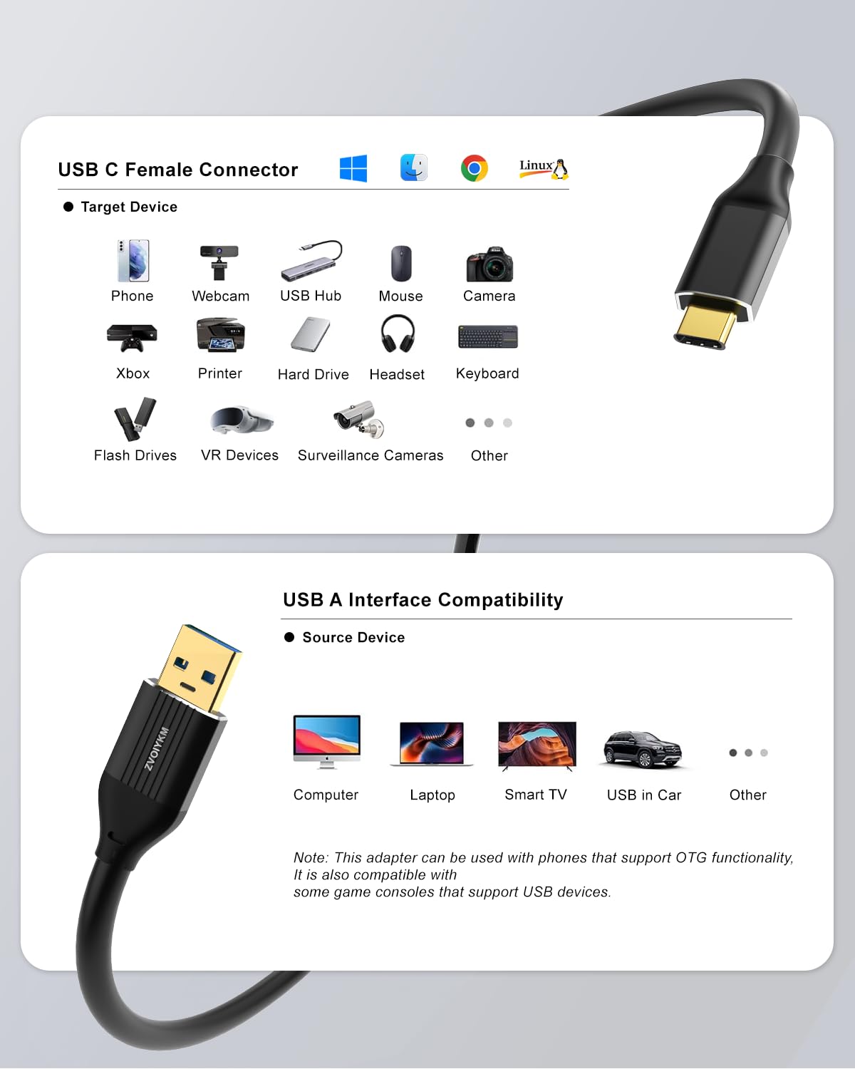Thumbnail 6 de ZVOIYKM Active USB 3.0 A to C Extension Cable, 15m (50ft) with built-in signal booster