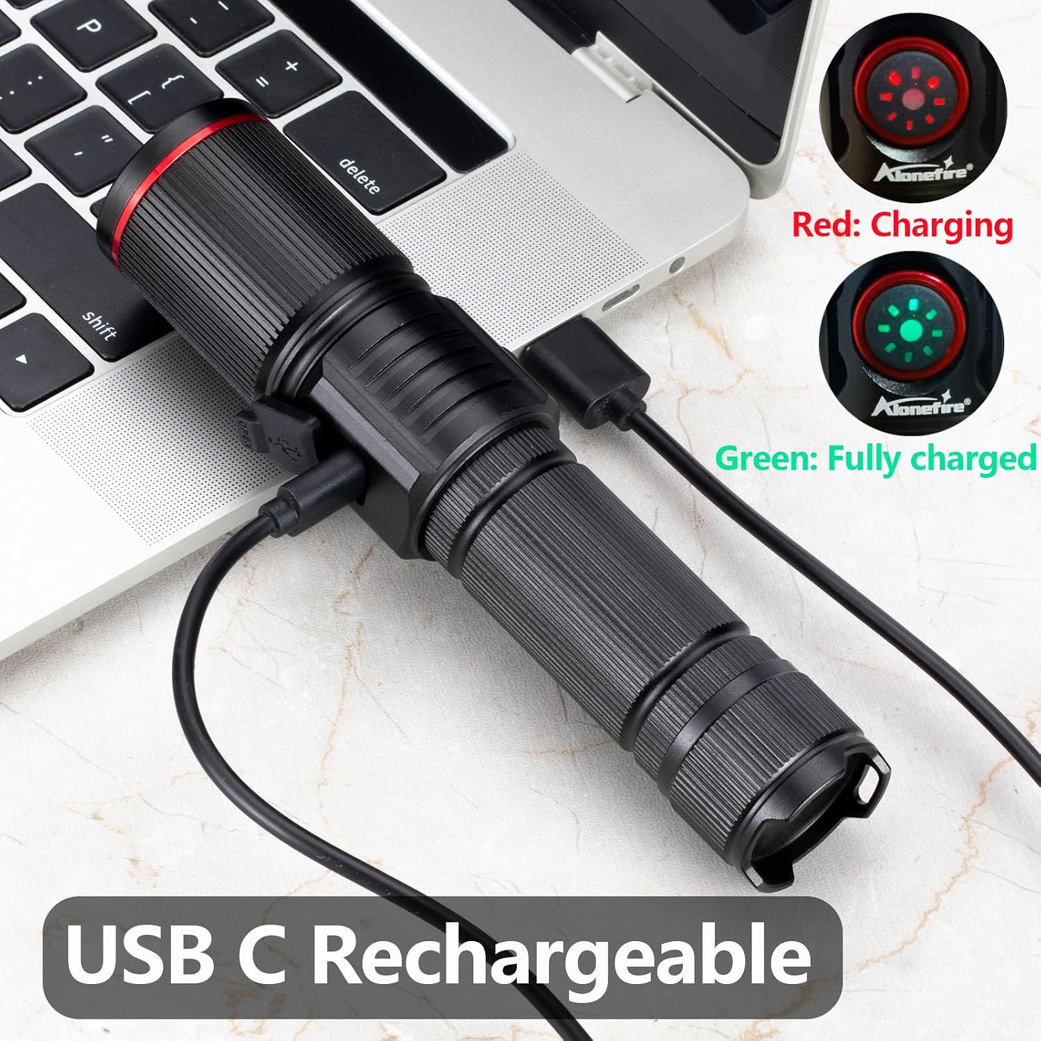Detalle 2 de Alonefire SV96 RGBW Torch – 4-in-1 Colour Changing LED, USB-C Rechargeable