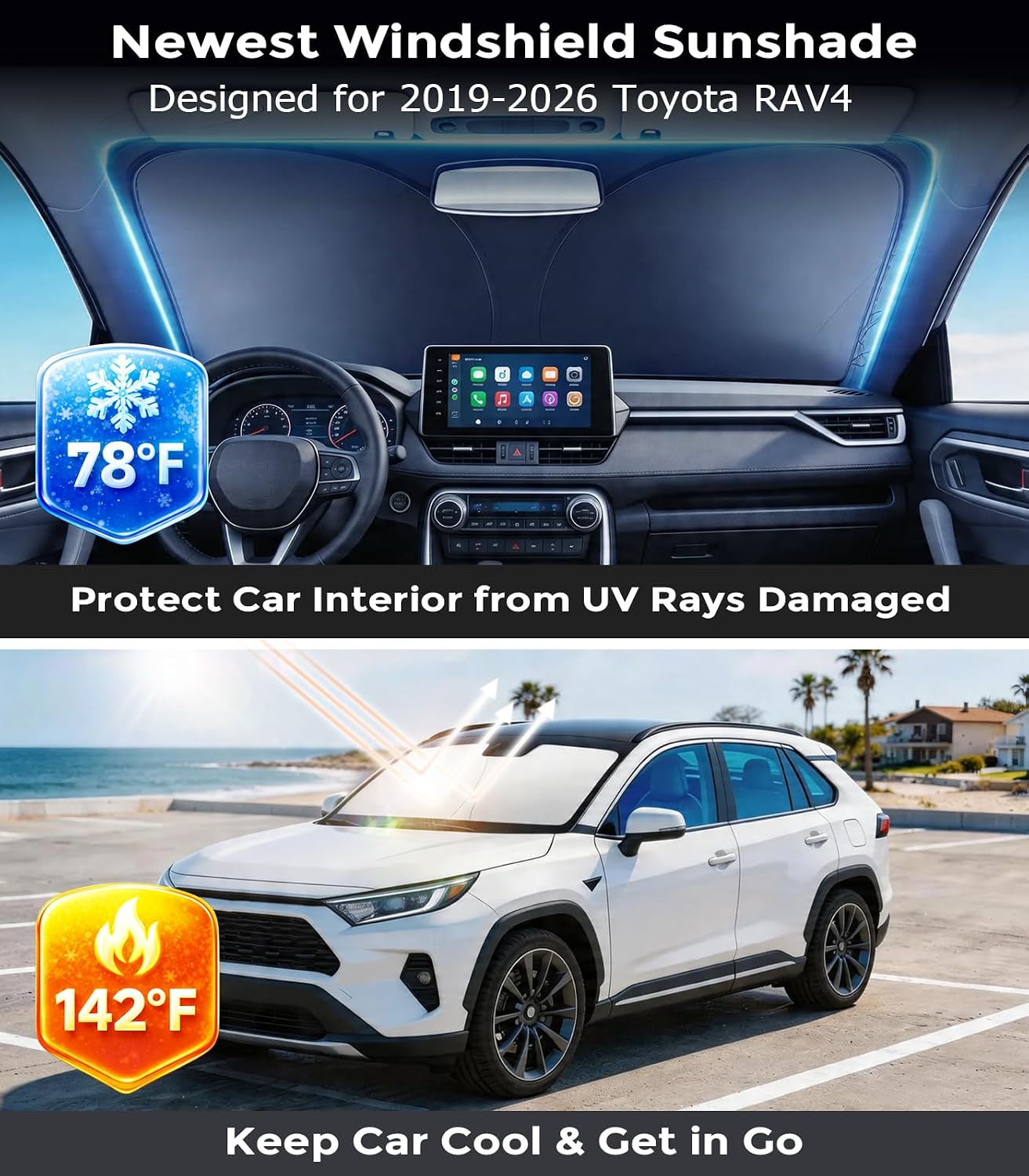Thumbnail 1 de DMJN Front Windshield Sun Shade for Toyota RAV4 (2019-2026) with Nano Ice-Crystal Coatings