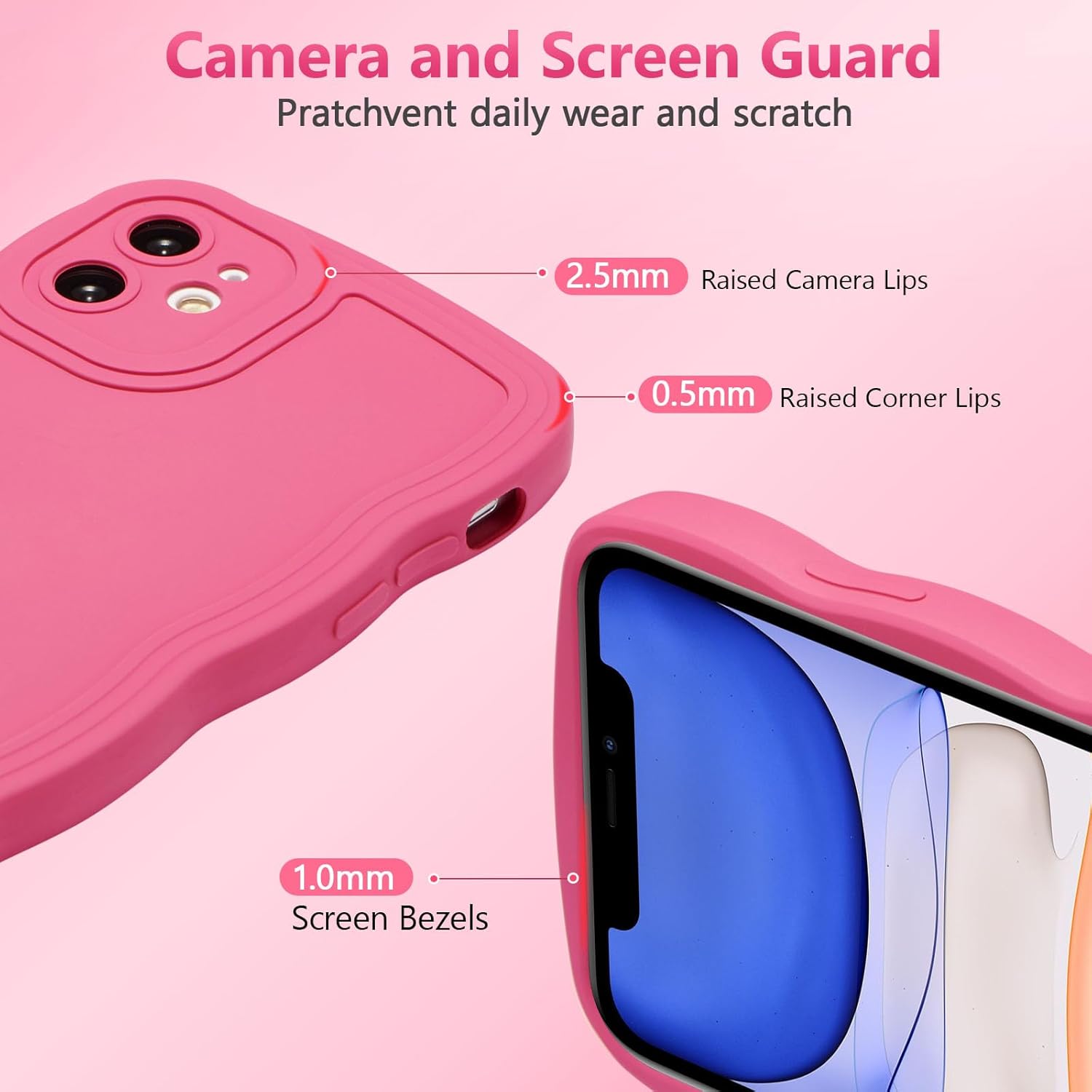 Detalle de UEEBAI Handyhülle für iPhone 13 Pro 6,1 Zoll – Rosa, Wellenrahmen, ultradünn, Stoßfestes Silikon-Case mit TPU-Bumper