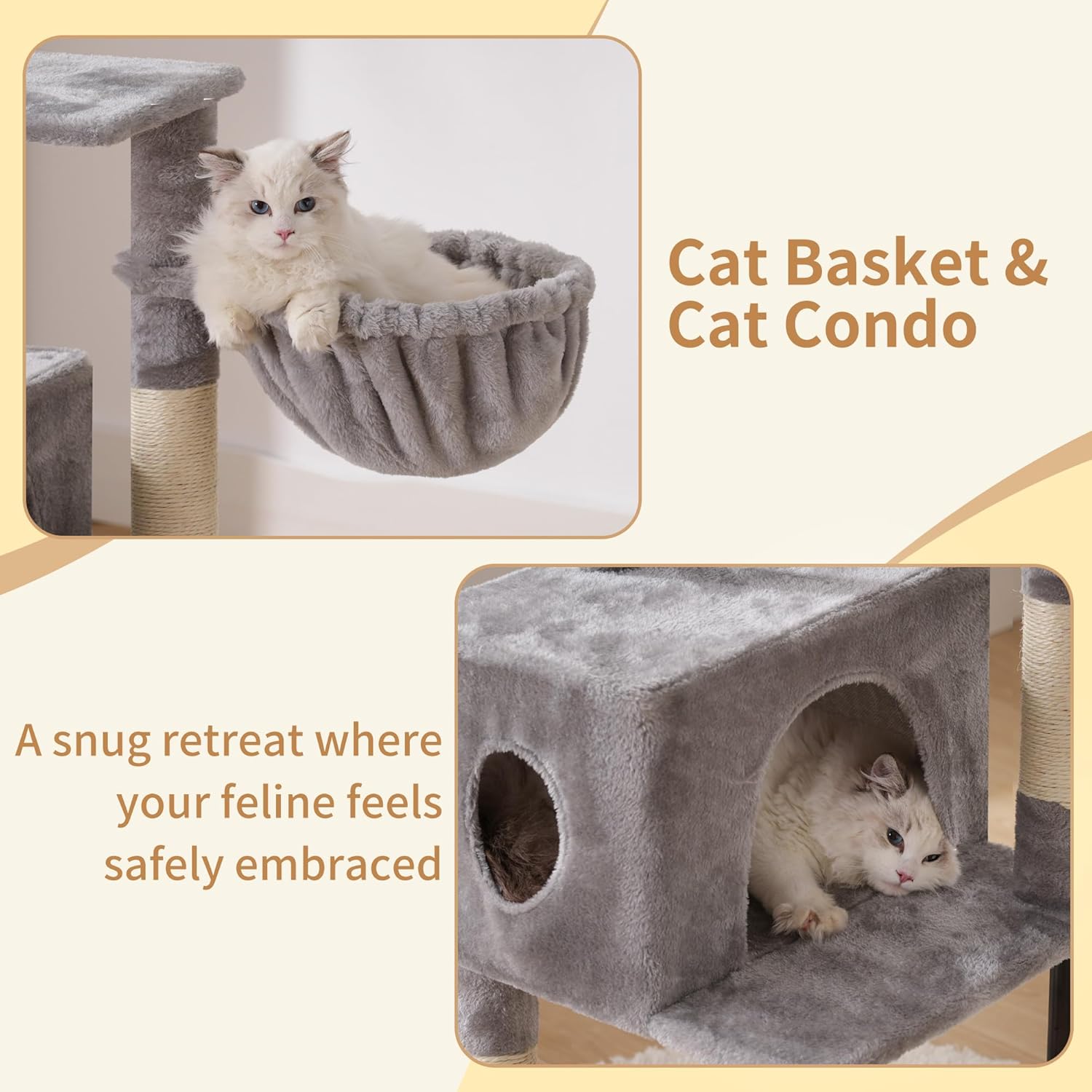 Thumbnail 3 de Heybly HCT200SW cat tree tower (125 cm) with hidden space hammock and cosy perches