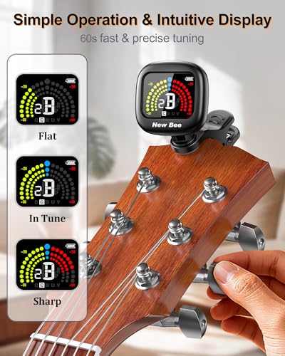 Detalle 2 de New Bee Guitar Tuner Clip On: Rechargeable, Bright VA Display, Multi-Instrument Clip-On Tuner