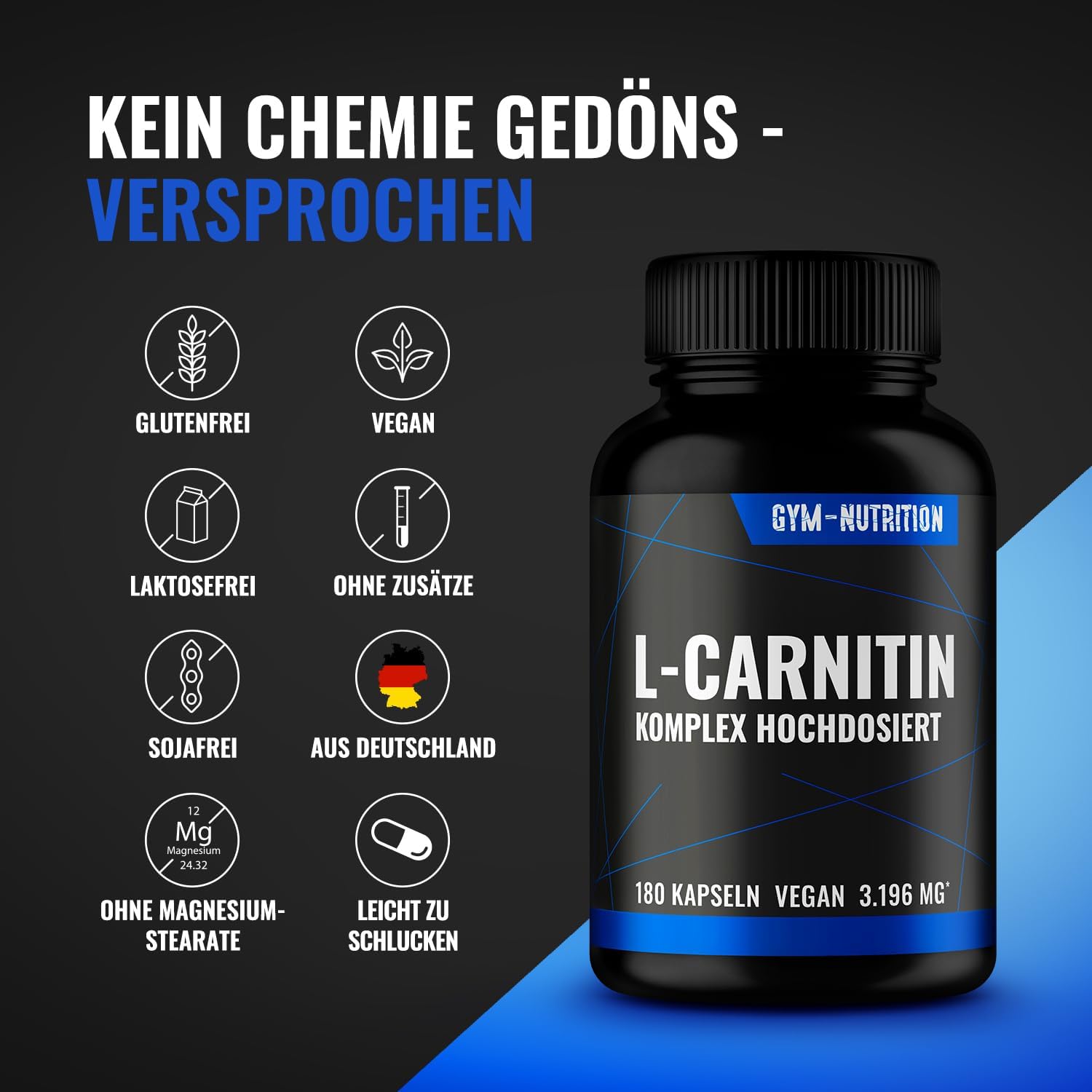 Thumbnail 4 de L-Carnitin Dreifach Komplex 3196 mg – Hochdosierte vegane L-Carnitin-Kapseln (180 St.)