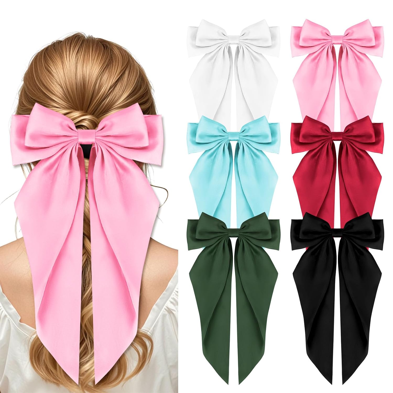 Thumbnail 6 de Fnaobai Große Schleifen Haarspangen – 6er Set Satin-Clip mit langen Schwänzen