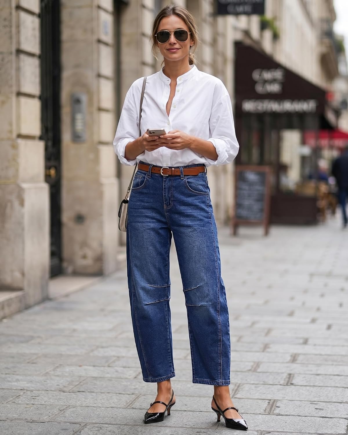 Detalle 2 de GRAPENT Barrel Jeans for Women: High-Waisted, Wide-Leg Cropped Denim