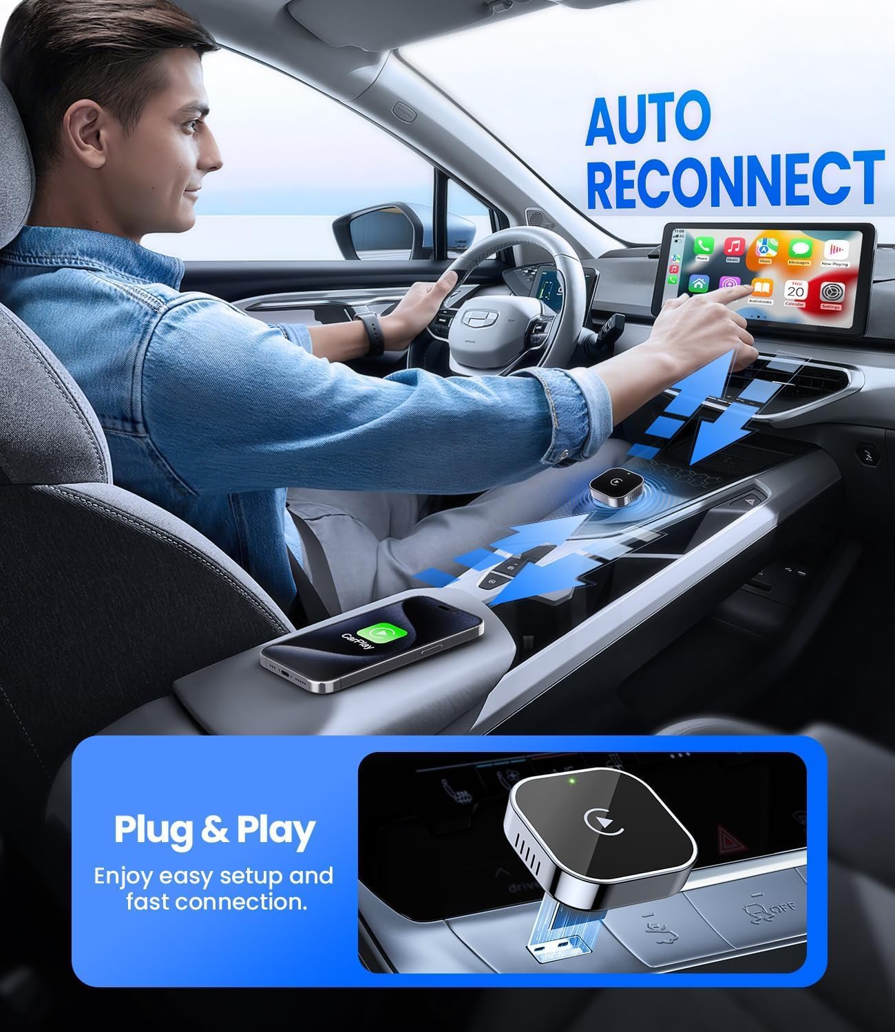 Detalle de MZU Adattatore Wireless CarPlay per iPhone (Upgrade plug & play con USB/Type-C)